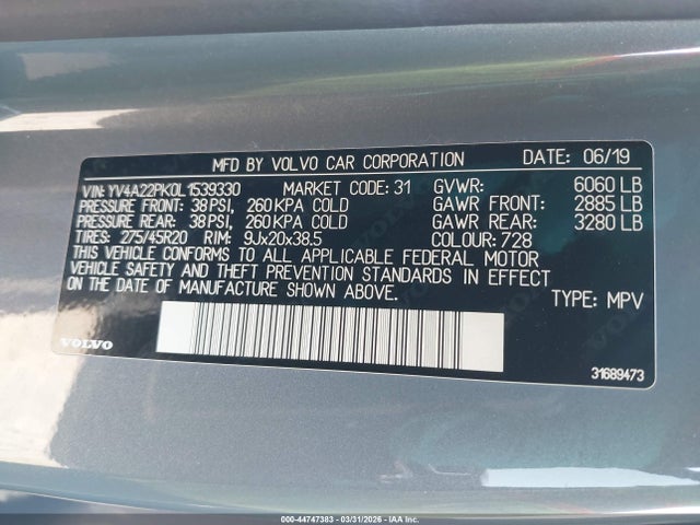 2020 VOLVO XC90 YV4A22PK0L1539330 Photo 8