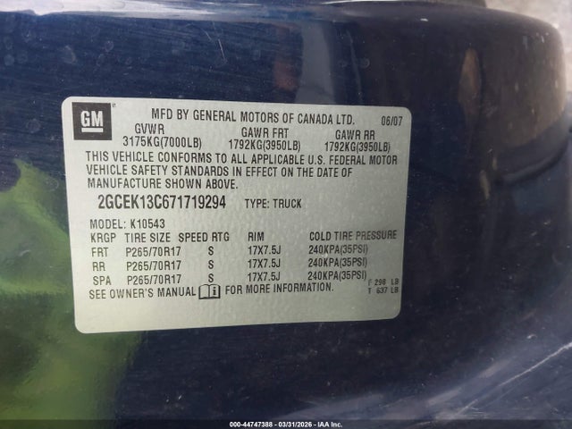 Продаж на аукціоні авто 2007 Chevrolet Silverado 1500 Ls, vin: 2GCEK13C671719294, номер лоту: 44747388