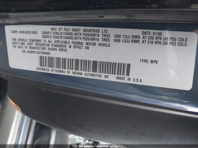 Aukcja sprzedaży 2005 Subaru Outback 2.5i, vin: 4S4BP61C557366689, numer aukcji: 44747391