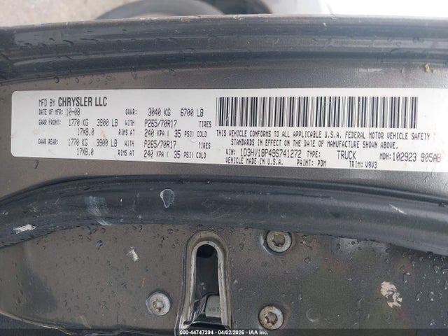 2009 Dodge Ram 1500 St მანქანა იყიდება აუქციონზე, vin: 1D3HV18P49S741272, აუქციონის ნომერი: 44747394