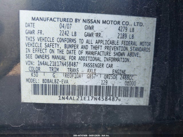 2007 NISSAN ALTIMA 1N4AL21E17N458487 Photo 8