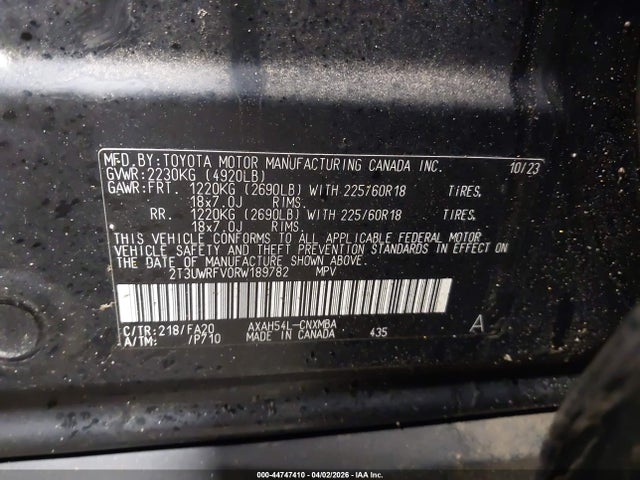44747410 :رقم المزاد ، 2T3UWRFV0RW189782 vin ، 2024 Toyota Rav4 Hybrid Woodland Edition مزاد بيع