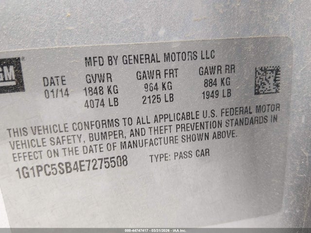 1G1PC5SB4E7275508 Chevrolet Cruze 1lt Auto