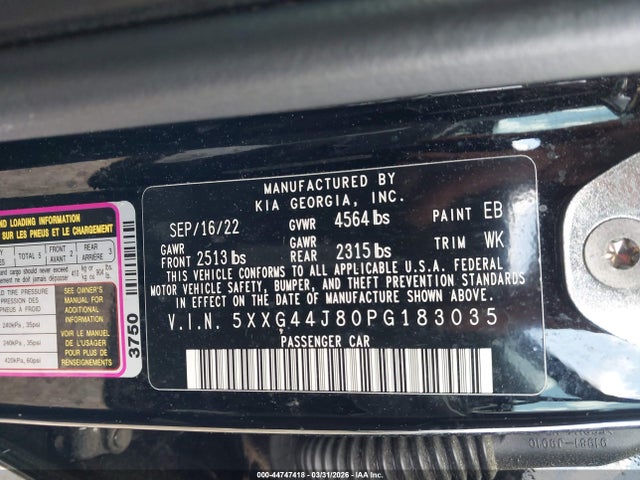 Продажа на аукционе авто 2023 Kia K5 Gt, vin: 5XXG44J80PG183035, номер лота: 44747418