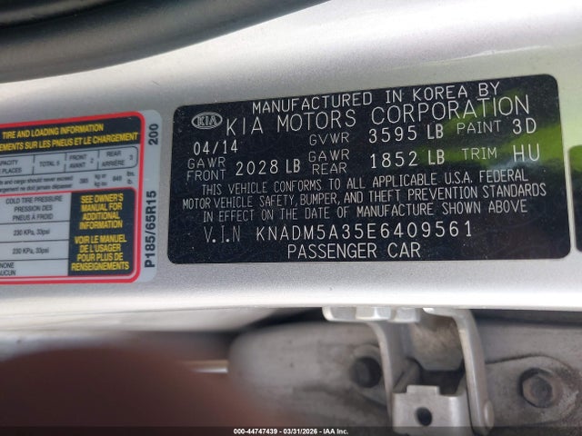 Aukcja sprzedaży 2014 Kia Rio Lx, vin: KNADM5A35E6409561, numer aukcji: 44747439