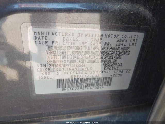 44747441 :رقم المزاد ، 3N1AB7AP2FL673244 vin ، 2015 Nissan Sentra Sv مزاد بيع