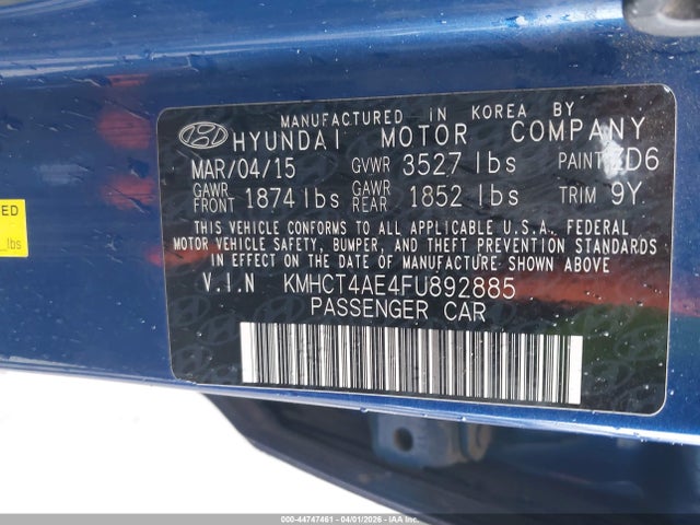 Hyundai ACCENT GLS 2015 KMHCT4AE4FU892885 Image 9
