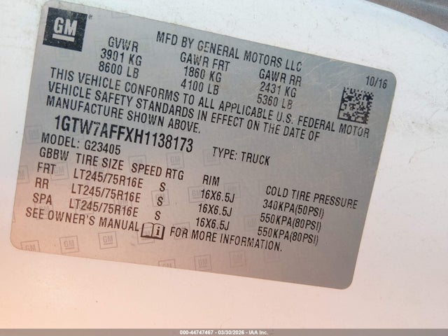 1GTW7AFFXH1138173 GMC Savana 2500 Work Van