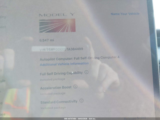 Aukcja sprzedaży 2026 Tesla Model Y All-wheel Drive/long Range Launch Series/premium All-wheel Drive, vin: 7SAYGDEE5TA384499, numer aukcji: 44747484