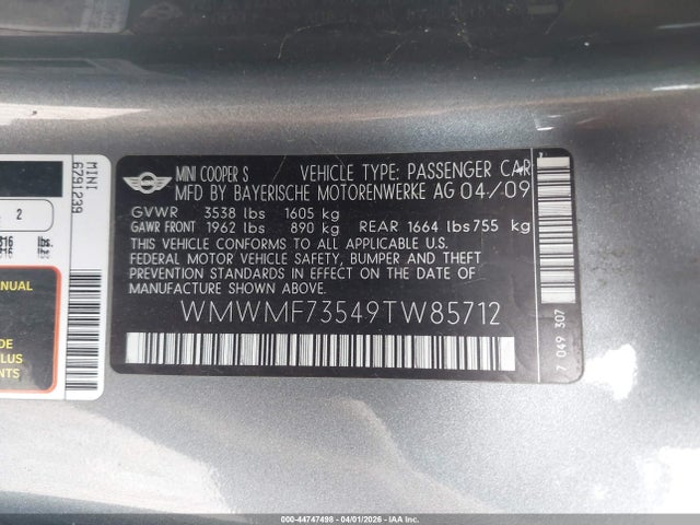 2009 MINI COOPER S WMWMF73549TW85712 Photo 8
