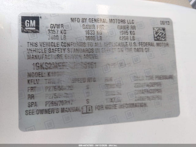 44747503 :رقم المزاد ، 1GKS2MEF8DR356161 vin ، 2013 Gmc Yukon Xl 1500 Denali مزاد بيع