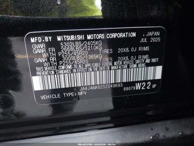 44747505 :رقم المزاد ، JA4J4WA82SZ049693 vin ، 2025 Mitsubishi Outlander Sel 2.5 S-awc مزاد بيع