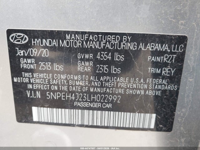 44747507 :رقم المزاد ، 5NPEH4J23LH022992 vin ، 2020 Hyundai Sonata Limited مزاد بيع
