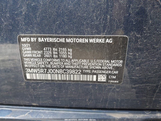 Продажа на аукционе авто 2022 Bmw 330i Xdrive, vin: 3MW5R7J00N8C39822, номер лота: 44747515