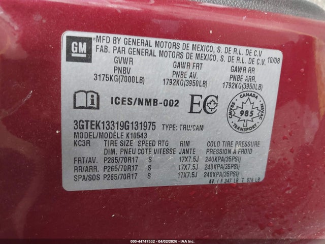 2009 Gmc Sierra 1500 Work Truck მანქანა იყიდება აუქციონზე, vin: 3GTEK13319G131975, აუქციონის ნომერი: 44747532