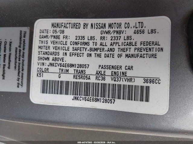 2008 INFINITI G37 JNKCV64E68M128057 Photo 8