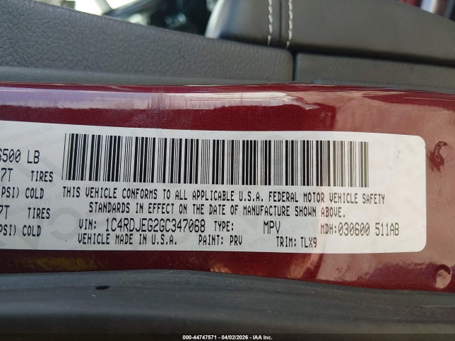 Aukcja sprzedaży 2016 Dodge Durango Citadel, vin: 1C4RDJEG2GC347068, numer aukcji: 44747571