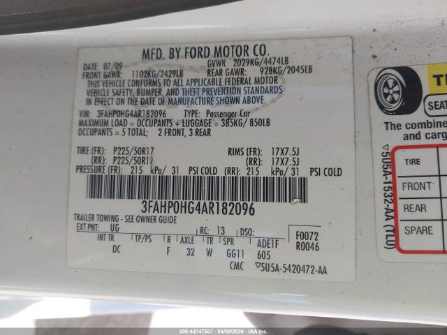 Продаж на аукціоні авто 2010 Ford Fusion Se, vin: 3FAHP0HG4AR182096, номер лоту: 44747587