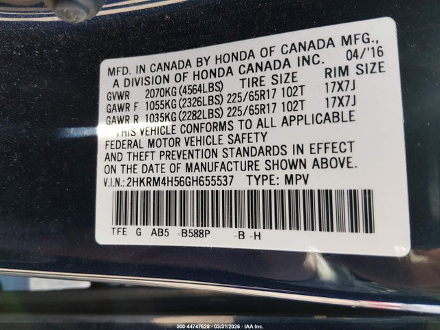 2HKRM4H56GH655537 Honda CR-V EX