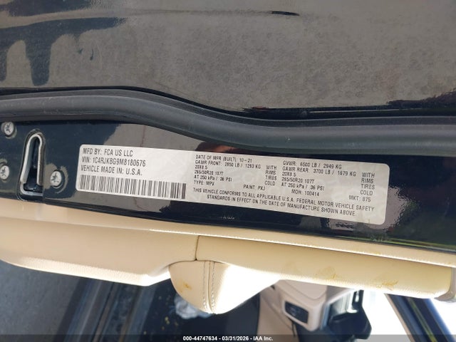 Продажа на аукционе авто 2021 Jeep Grand Cherokee L Limited 4x4, vin: 1C4RJKBG9M8180676, номер лота: 44747634