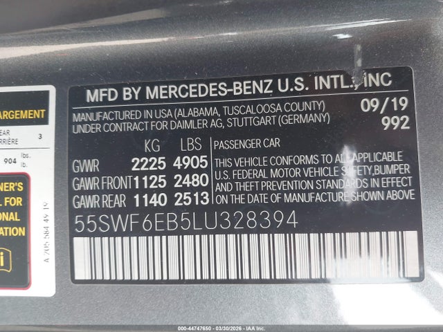 Продаж на аукціоні авто 2020 Mercedes-benz Amg C 43 4matic, vin: 55SWF6EB5LU328394, номер лоту: 44747650
