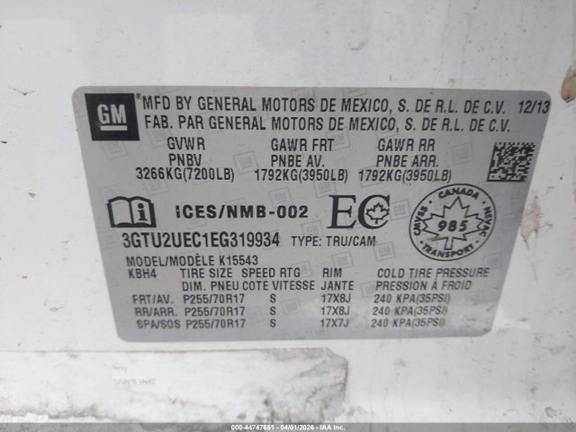 3GTU2UEC1EG319934 GMC Sierra 1500 Sle