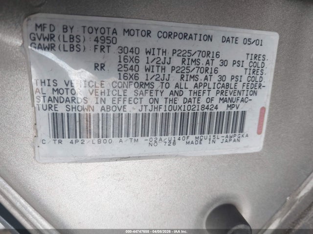 Aukcja sprzedaży 2001 Lexus Rx 300, vin: JTJHF10UX10218424, numer aukcji: 44747658