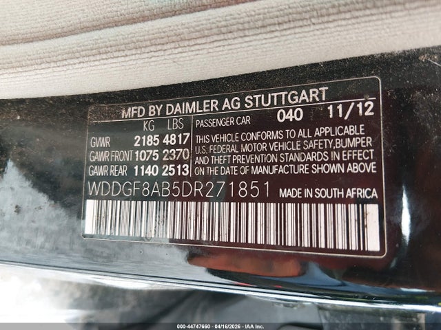 44747660 :رقم المزاد ، WDDGF8AB5DR271851 vin ، 2013 Mercedes-benz C 300 Sport 4matic مزاد بيع