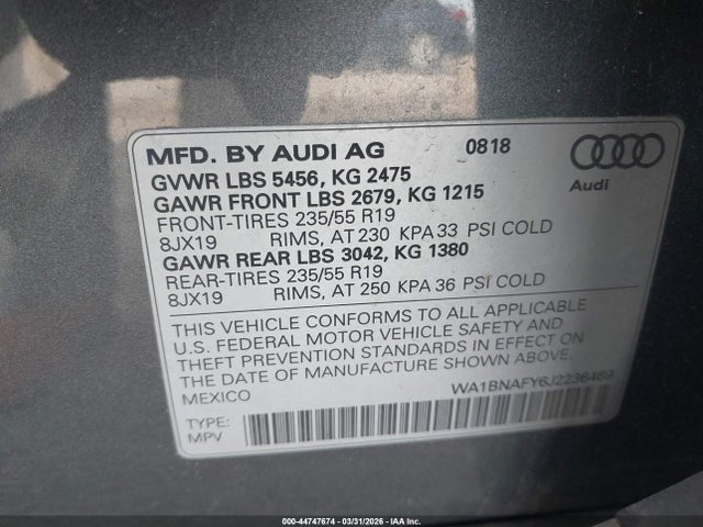 WA1BNAFY6J2236469 Audi Q5 2.0t Premium/2.0t Tech Premium