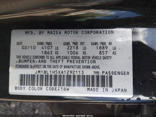 Продаж на аукціоні авто 2010 Mazda Mazda3 S Sport, vin: JM1BL1H5XA1292113, номер лоту: 44747678