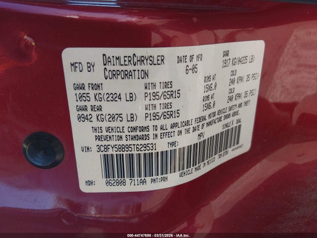 Продажа на аукционе авто 2005 Chrysler Pt Cruiser Touring, vin: 3C8FY58B95T629531, номер лота: 44747698