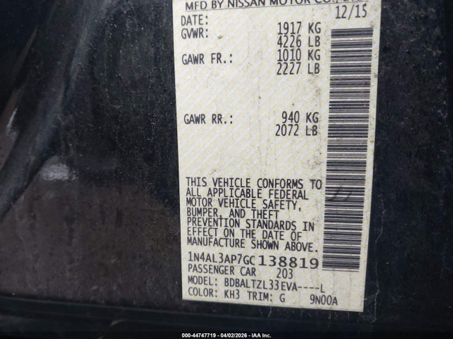 1N4AL3AP7GC138819 Nissan Altima 2.5 Sl