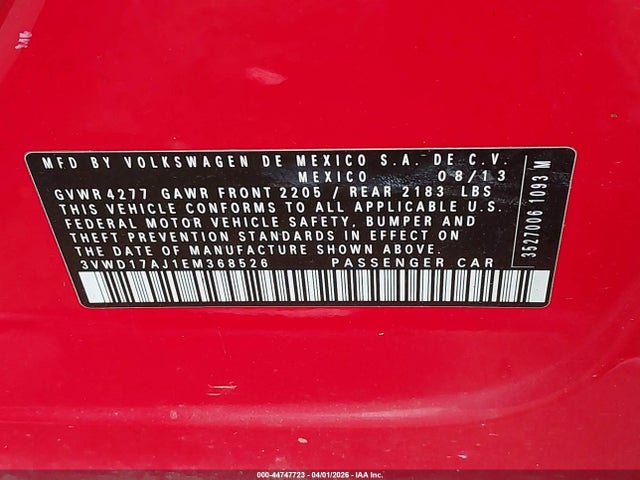 Aukcja sprzedaży 2014 Volkswagen Jetta 1.8t Se, vin: 3VWD17AJ1EM368526, numer aukcji: 44747723