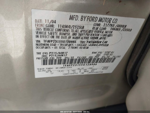 2005 FORD FIVE HUNDRED 1FAFP23155G128986 Photo 8