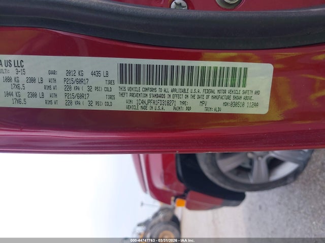 44747763 :رقم المزاد ، 1C4NJPFA1FD318271 vin ، 2015 Jeep Patriot High Altitude Edition مزاد بيع