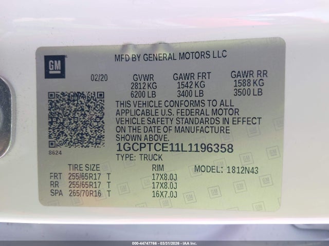 1GCPTCE11L1196358 Chevrolet Colorado 4wd Short Box Lt