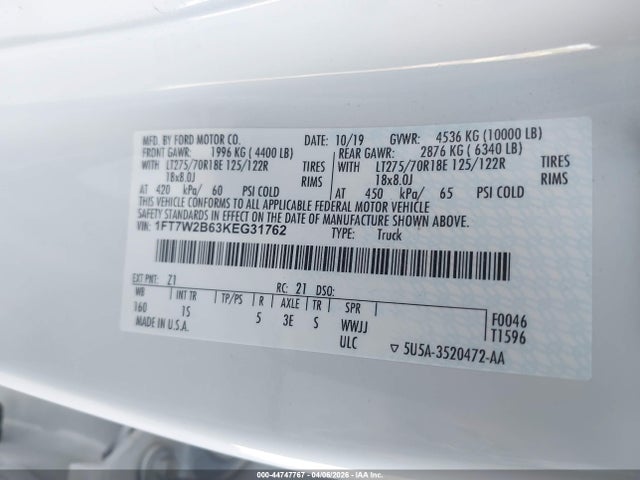 Ford F-250 Xl 2019 1FT7W2B63KEG31762 Image 9