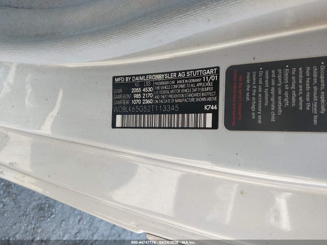 44747776 :رقم المزاد ، WDBLK65G52T113345 vin ، 2002 Mercedes-benz Clk 320 مزاد بيع