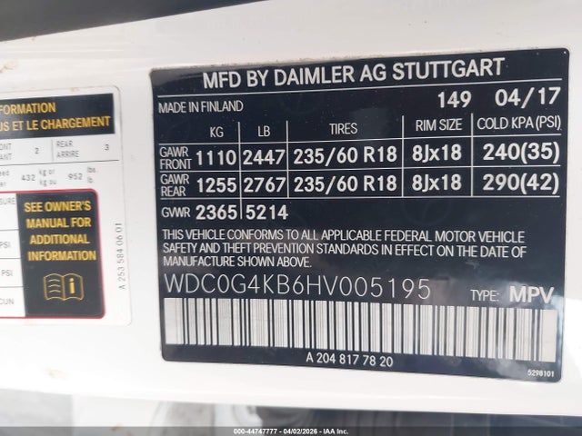 Продажа на аукционе авто 2017 Mercedes-benz Glc 300 4matic, vin: WDC0G4KB6HV005195, номер лота: 44747777