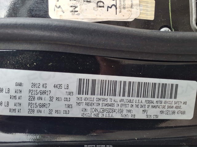 Aukcja sprzedaży 2016 Jeep Compass Sport, vin: 1C4NJCBA5GD641030, numer aukcji: 44747778