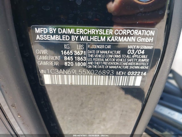 Продаж на аукціоні авто 2005 Chrysler Crossfire Limited, vin: 1C3AN69L55X026893, номер лоту: 44747801