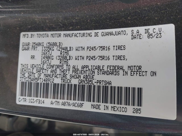 44747808 :رقم المزاد ، 3TYCZ5AN5PT148912 vin ، 2023 Toyota Tacoma Sr V6 مزاد بيع