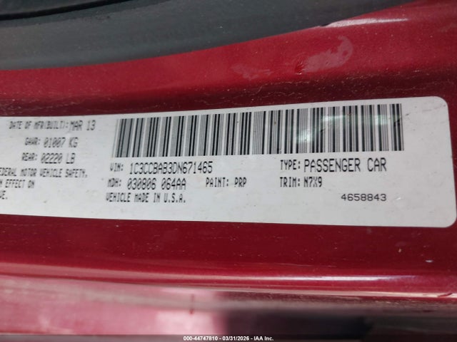 2013 Chrysler 200 Lx მანქანა იყიდება აუქციონზე, vin: 1C3CCBAB3DN671465, აუქციონის ნომერი: 44747810