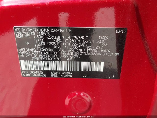 2013 TOYOTA RAV4 JTMWFREV0DD007160 Photo 8