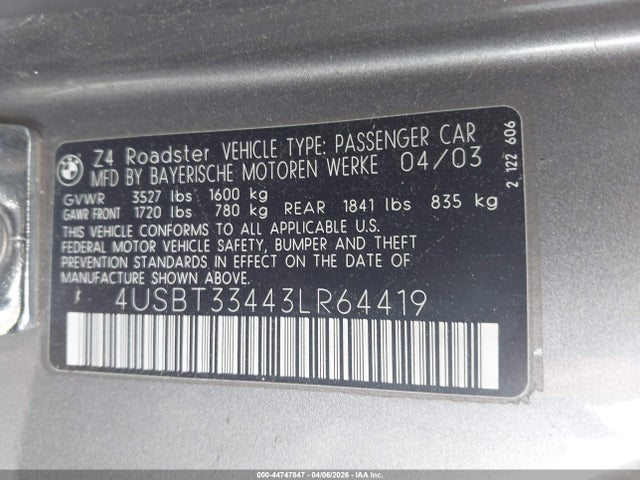 2003 BMW Z4 4USBT33443LR64419 Photo 8