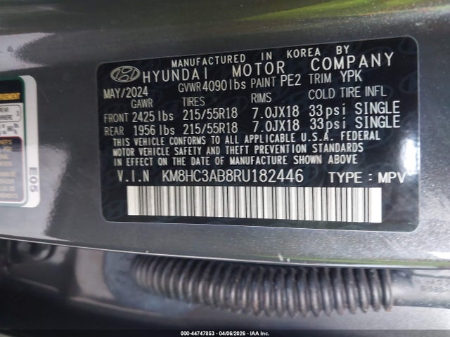 Aukcja sprzedaży 2024 Hyundai Kona Sel, vin: KM8HC3AB8RU182446, numer aukcji: 44747853