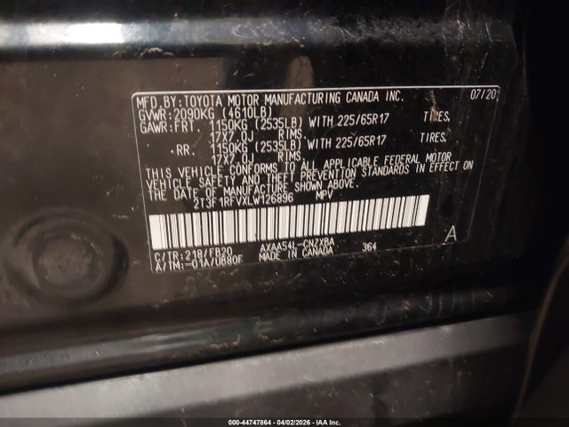 2020 TOYOTA RAV4 2T3F1RFVXLW126896 Photo 8