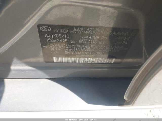 Aukcja sprzedaży 2013 Hyundai Sonata Gls, vin: 5NPEB4AC7DH790681, numer aukcji: 44747880