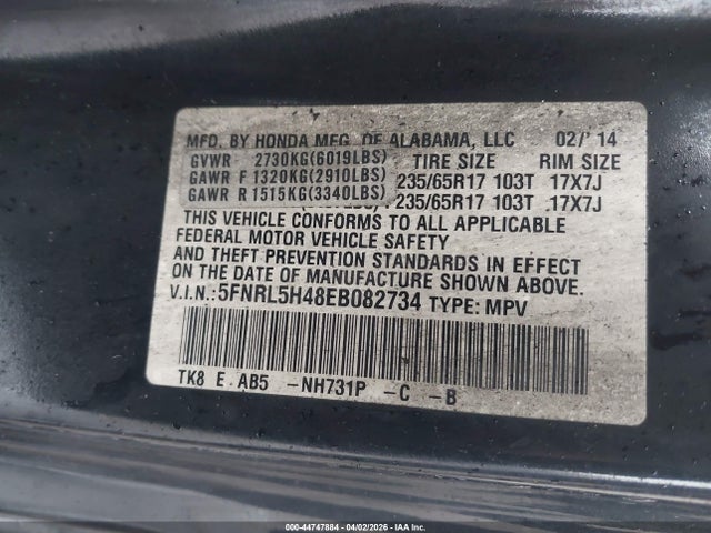 Honda ODYSSEY EX 2014 5FNRL5H48EB082734 Image 9