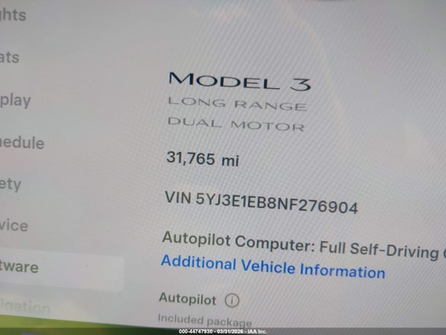 Продажа на аукционе авто 2022 Tesla Model 3 Long Range Dual Motor All-wheel Drive, vin: 5YJ3E1EB8NF276904, номер лота: 44747930
